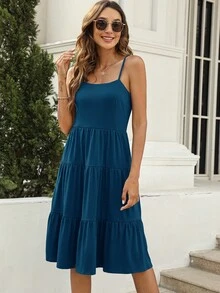 Đầm Viên lá sen màu trơn Giải trí - Màu xanh bụi bặm - Xem 3