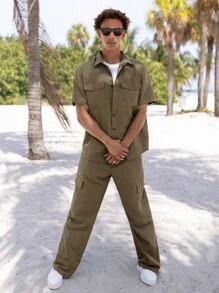 Manfinity Men Flap Detail Shirt & Trousers - Khaki - View 2