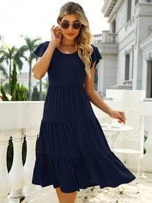 Đầm Xù Viên lá sen màu trơn Giải trí - Màu xanh hải quân - Xem 6