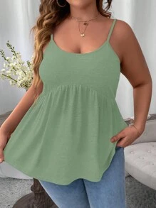 Calvaya Áo hai dây Plus Size Viên lá sen màu trơn Giải trí - Màu xanh Bạc hà - Xem 3
