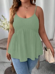 Calvaya Áo hai dây Plus Size Viên lá sen màu trơn Giải trí - Màu xanh Bạc hà - Xem 4