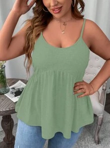 Calvaya Áo hai dây Plus Size Viên lá sen màu trơn Giải trí - Màu xanh Bạc hà - Xem 6