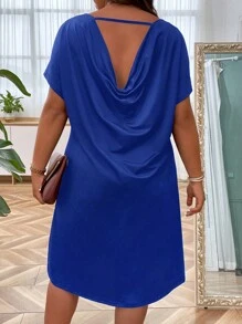 Calvaya Hơn Vắt Không lưng tay cánh Váy áo thun - Màu xanh lam - Xem 2