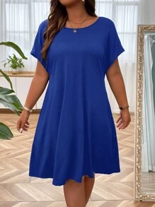 Calvaya Hơn Vắt Không lưng tay cánh Váy áo thun - Màu xanh lam - Xem 4