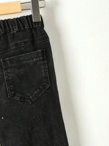 男大童破洞抽鬚直筒牛仔褲 - 黑色 - 查看 6