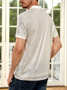 Manfinity Men Contrast Collar Sequin Polo Shirt - White - View 2