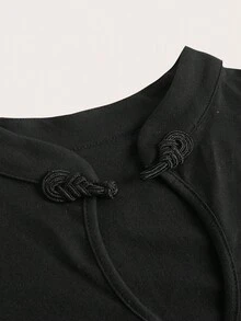SHEIN ICON Cut Out Front Ruched Bust Crisscross Tie Back Crop Tee - Black - View 3