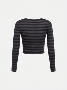 SHEIN Teen Girl Striped Button Front Tee