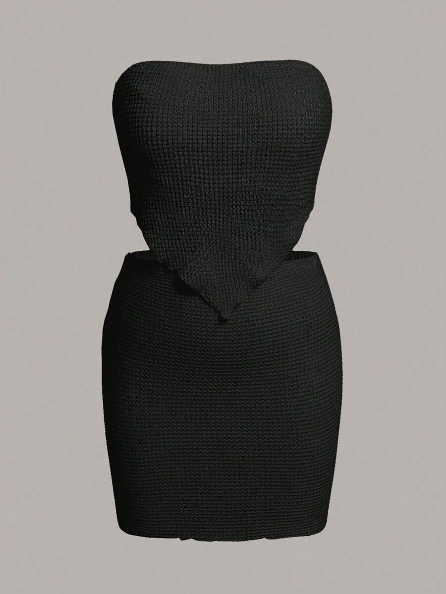 SHEIN EZwear Plus Solid Bandana Hem Tube Top & Bodycon Skirt - Black - View 1