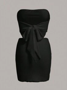 SHEIN EZwear Plus Solid Bandana Hem Tube Top & Bodycon Skirt - Black - View 2