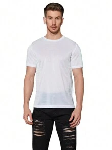 Manfinity Homme Hombres Camiseta de cuello redondo de color metálico