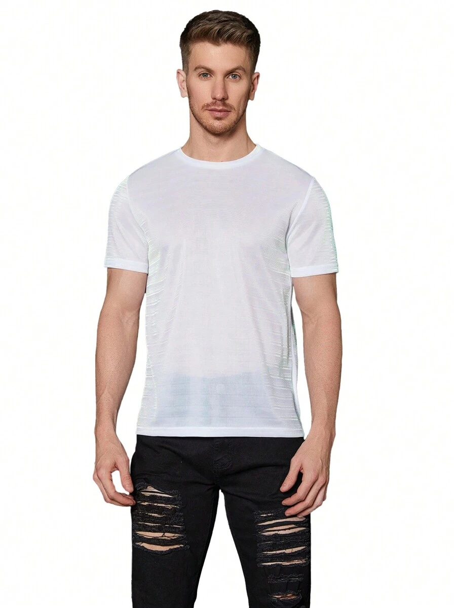 Manfinity Homme Hombres Camiseta de cuello redondo de color metálico
