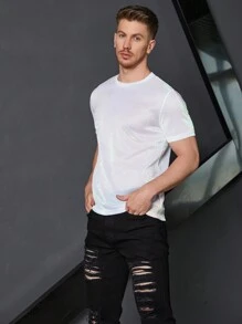 Manfinity Homme Hombres Camiseta de cuello redondo de color metálico