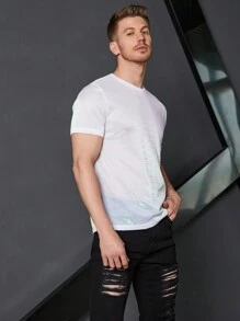 Manfinity Homme Hombres Camiseta de cuello redondo de color metálico