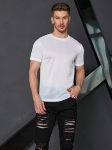 Manfinity Homme Hombres Camiseta de cuello redondo de color metálico