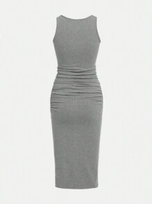 SHEIN Girlism Teen Girl Solid Ruched Side Tank Dress - Grey - View 2