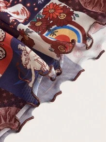 SHEIN EZwear 大碼色塊拼接圖案吊帶洋裝 - 彩色 - 查看 3