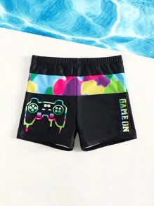 Tween Boy Gamepad & Letter Graphic Swim Shorts - Black - View 5