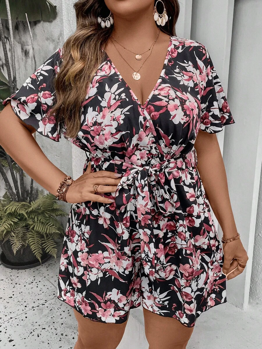 SHEIN Clasi Mono con estampado floral - Negro - Ver 1