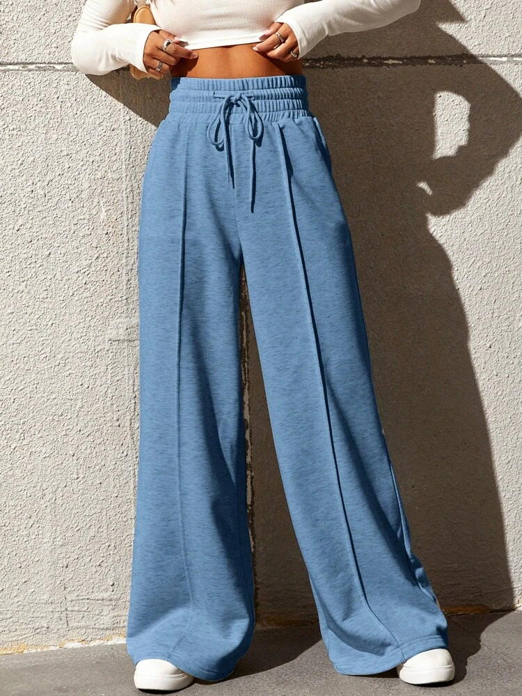 Drawstring Waist Seam Detail Wide Leg Pants Graduation,Back To School Outfits,Graduation,Teacher Outfits For Women,Back To School