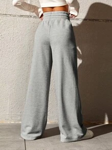 SHEIN EZwear 春季灰色y2k束腰接縫細節寬腿褲垂墜的褲裙