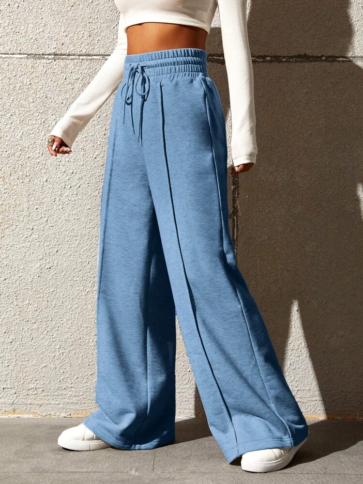 Drawstring Waist Seam Detail Wide Leg Pants Graduation,Back To School Outfits,Graduation,Teacher Outfits For Women,Back To School
