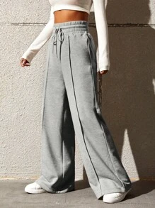 SHEIN EZwear 春季灰色y2k束腰接縫細節寬腿褲垂墜的褲裙