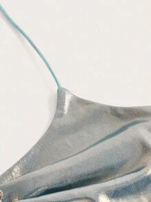 SHEIN ICON Heart Ring Detail Split Hem Tie Backless Halter Top - Silver - View 3