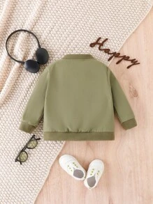 Đứa bé gái Đồ họa Chữ cái Túi có nắp Áo khoác bomber Without Tee - xanh quân đội - Xem 2