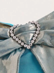 SHEIN ICON Heart Ring Detail Split Hem Tie Backless Halter Top - Silver - View 4