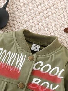 Đứa bé gái Đồ họa Chữ cái Túi có nắp Áo khoác bomber Without Tee - xanh quân đội - Xem 3