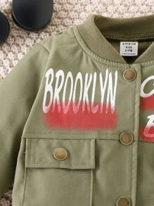 Đứa bé gái Đồ họa Chữ cái Túi có nắp Áo khoác bomber Without Tee - xanh quân đội - Xem 4