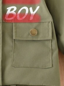 Đứa bé gái Đồ họa Chữ cái Túi có nắp Áo khoác bomber Without Tee - xanh quân đội - Xem 6