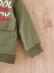 Đứa bé gái Đồ họa Chữ cái Túi có nắp Áo khoác bomber Without Tee - xanh quân đội - Xem 7