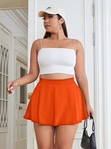 SHEIN EZwear 大碼素色裙裤 - 橘色 - 查看 1