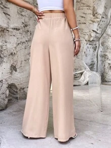 SHEIN VCAY Quần nữ Thắt nơ trước màu trơn Giải trí - Màu be - Xem 2