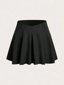 SHEIN MOD Plus Solid Pleated Skirt - Black - View 1