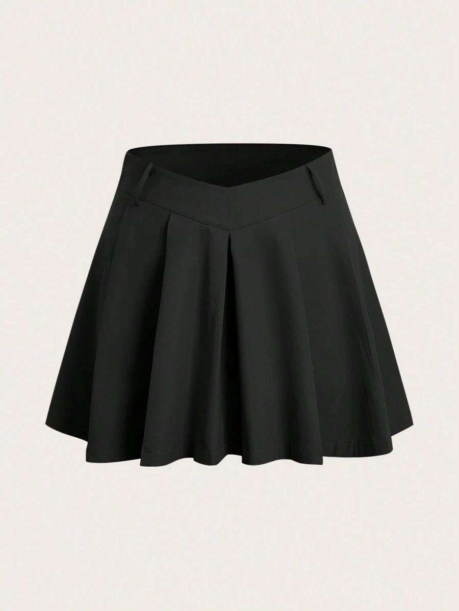 SHEIN MOD Plus Solid Pleated Skirt - Black - View 1
