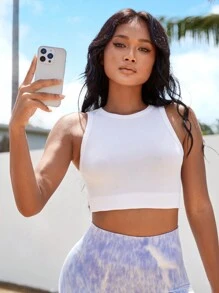 Yoga Basic 素色短款運動背心 - 白色 - 查看 3