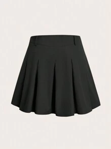 SHEIN MOD Plus Solid Pleated Skirt - Black - View 2