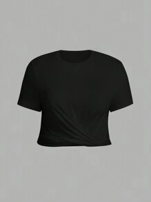 CovetEZ Plus Enfärgat Twist Framtill Korta T-Shirts - Svart - Visa 1