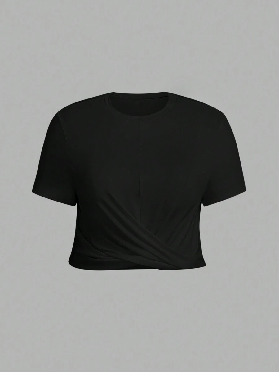 CovetEZ Plus Enfärgat Twist Framtill Korta T-Shirts - Svart - Visa 1