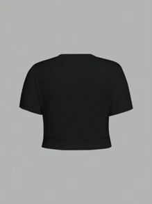 CovetEZ Plus Enfärgat Twist Framtill Korta T-Shirts - Svart - Visa 2