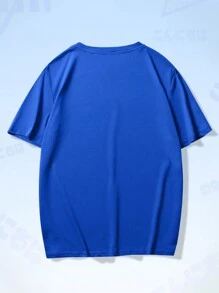 ROMWE MEN Anime 男士汽車和字母圖案T恤 - 寶藍色 - 查看 2