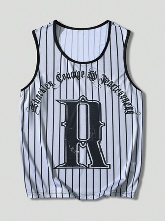 Street Life Guys Vertical Striped & Letter Graphic Tank Top