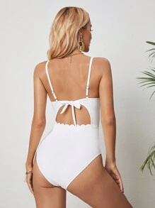 Scallop Trim Push Up One Piece Swimsuit - White - View 2