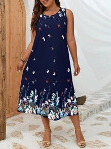 SHEIN LUNE 大碼印花洋裝 - 藍色 - 查看 3