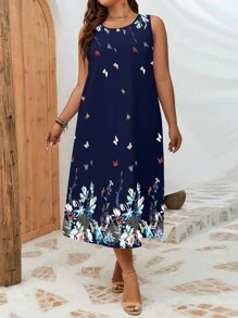 SHEIN LUNE 大碼印花洋裝 - 藍色 - 查看 5