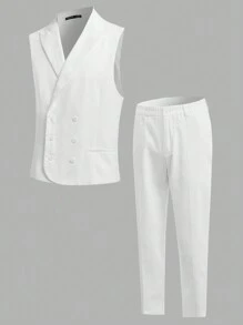Manfinity NiteLyfe Nam Bông Nút phía trước Áo vest Blazer & Quần tây Không có áo sơ mi - trắng - Xem 1