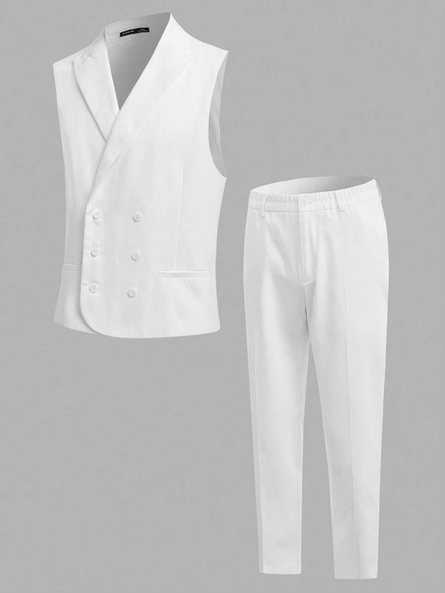 Manfinity NiteLyfe Nam Bông Nút phía trước Áo vest Blazer & Quần tây Không có áo sơ mi - trắng - Xem 1